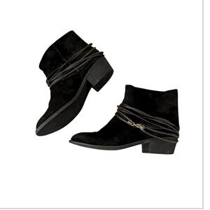 Baldi LONDON Black Suede Leather Zipper Chain Slip On Ankle  Booties 37 (6-6.5)